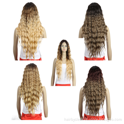 31inches Swiss Long deep wave Premium Synthetic Lace Front Wigs Synthetic Hair Wig Heat Resistant Synthetic Wig For Black Women